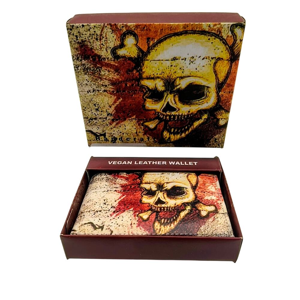 Men’s Full‑Size Vegan Leather Wallet – Handcrafted Skull Crossbones Power Print